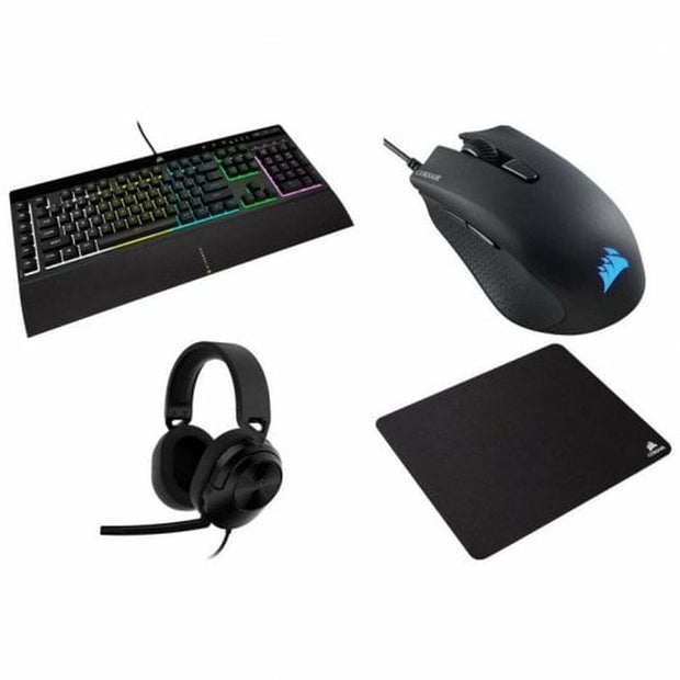 Pack Gaming Corsair K55 RGB PRO + HS55 + HARPOON RGB PRO + MM100 Qwerty Spaans