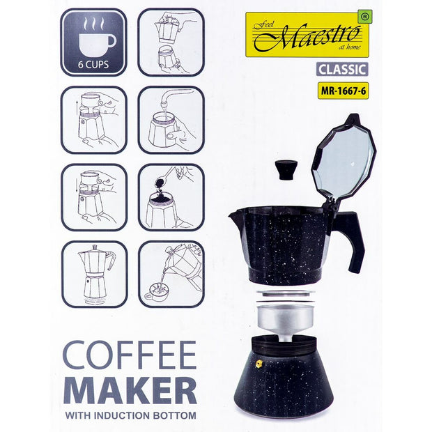 Italiaanse Koffiepot Feel Maestro MR-1667-6 Zwart Graniet Aluminium 300 ml 6 Kopjes