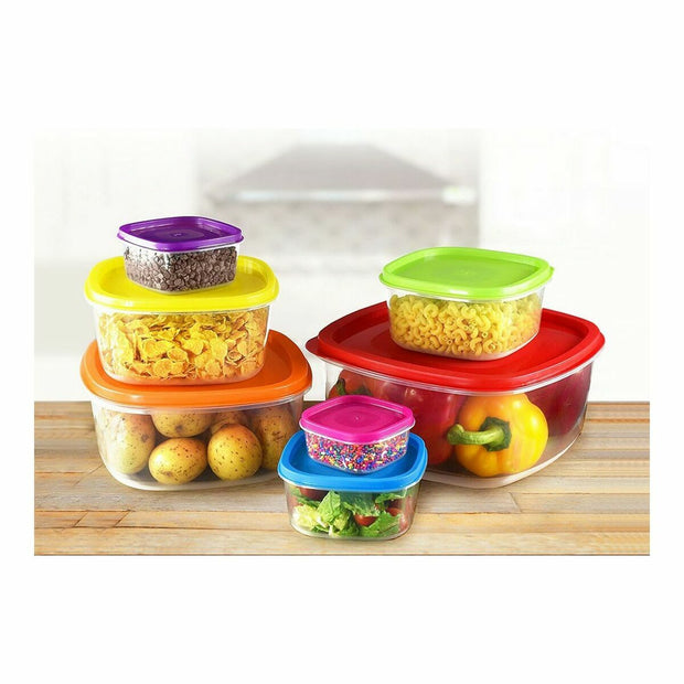 Set Lunchboxen Privilege Multicolour Stapelbaar Vierkant 7 Onderdelen (12 Stuks)