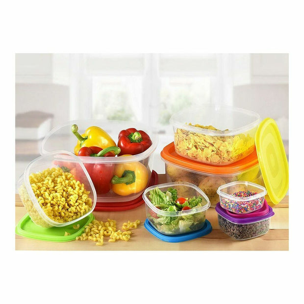 Set Lunchboxen Privilege Multicolour Stapelbaar Vierkant 7 Onderdelen (12 Stuks)