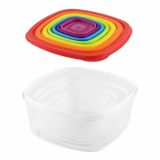 Set Lunchboxen Privilege Multicolour Stapelbaar Vierkant 7 Onderdelen (12 Stuks)